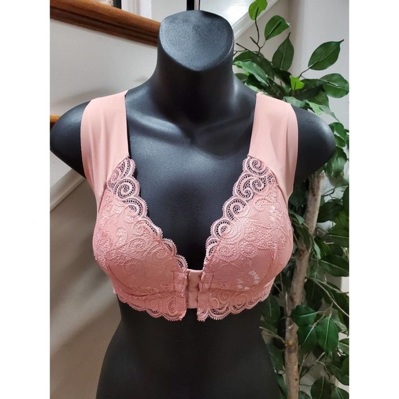 SHEIN Pink Cotton Comfortable Front Lace Shaping Seamless Bra Size Large (34C) - Picture 2 of 9
